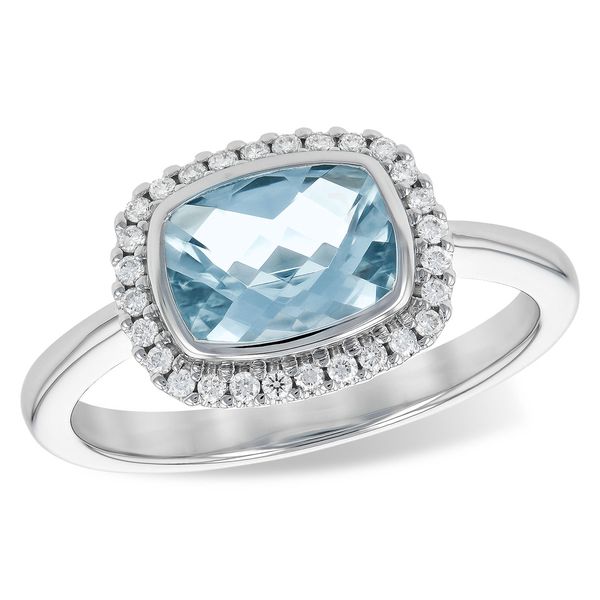 14K White Gold East to West Aquamarine Diamond Ring Falls Jewelers Concord, NC