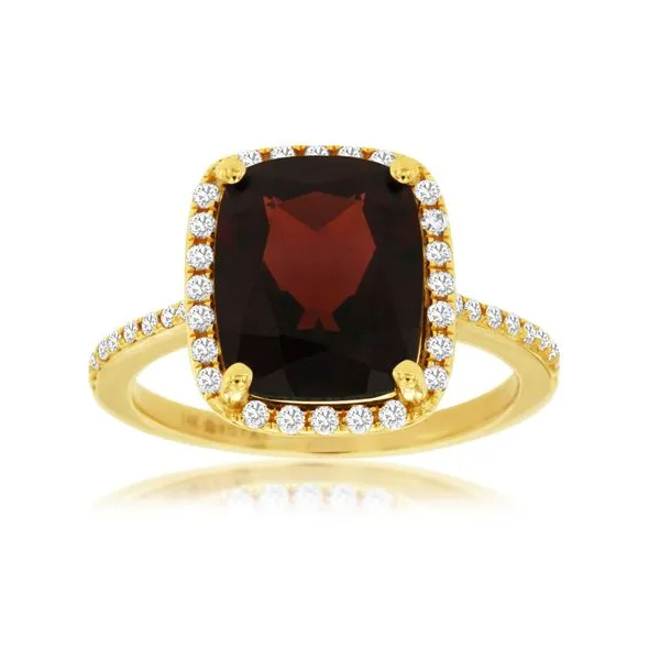 14K Yellow Gold Step Cut Garnet and Diamond Ring Falls Jewelers Concord, NC