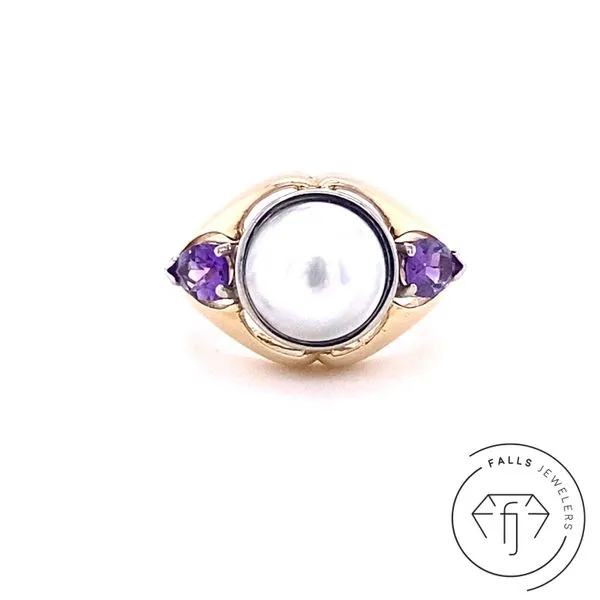 Estate 14K Yellow Gold Amethyst and Pearl Ring Falls Jewelers Concord, NC