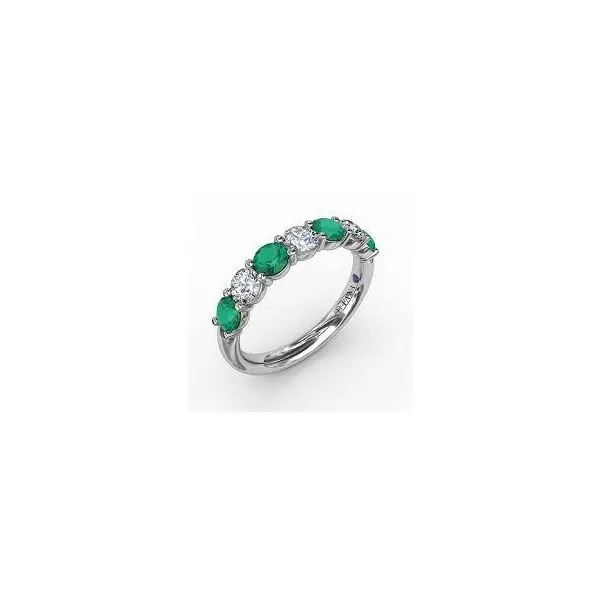 14K White Gold Diamond and Emerald Band