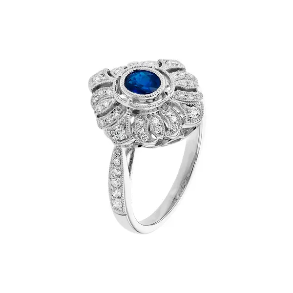 14K White Gold Vintage Sapphire and Diamond Ring