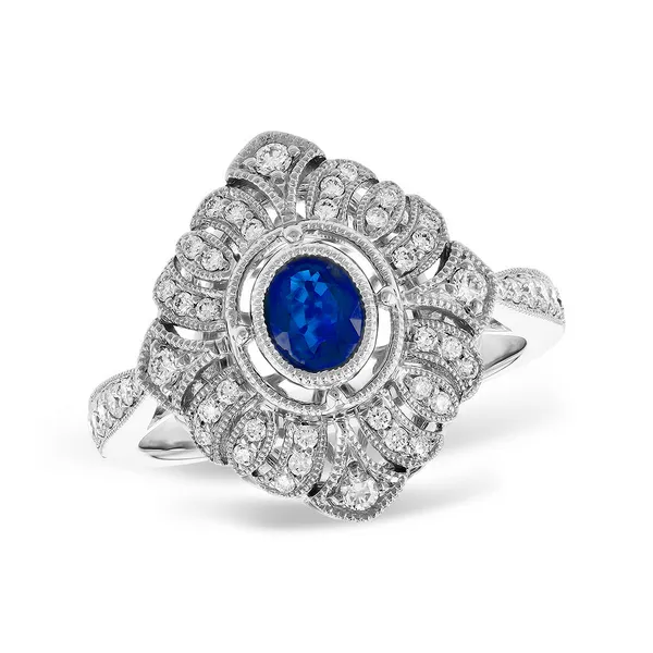 14K White Gold Vintage Sapphire and Diamond Ring