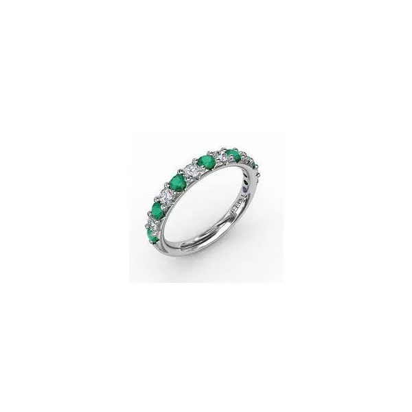 14K White Gold Diamond and Emerald Band