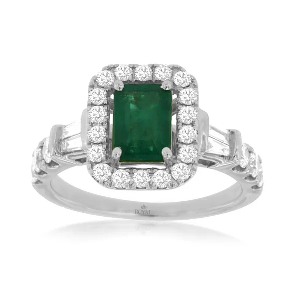 14K White Gold 1.04CT Emerald Ring with Diamond Halo Falls Jewelers Concord, NC