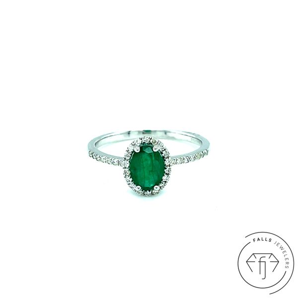 14K White Gold Emerald & Diamond Ring Falls Jewelers Concord, NC