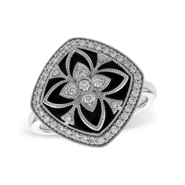 14K White Gold Diamond and Onyx Fashion Ring Falls Jewelers Concord, NC