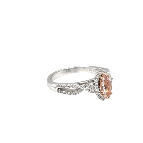 14K White and Rose Gold Morganite Ring with Diamond Accents Image 2 Falls Jewelers Concord, NC