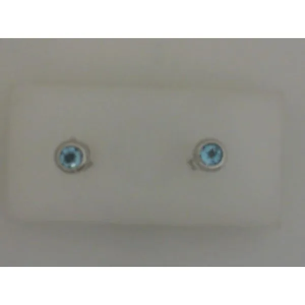 14K White Gold Bezel Set Blue Topaz Stud Earrings