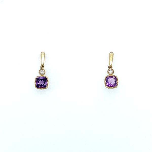 14K Yellow Gold Amethyst and Diamond Earrings Falls Jewelers Concord, NC