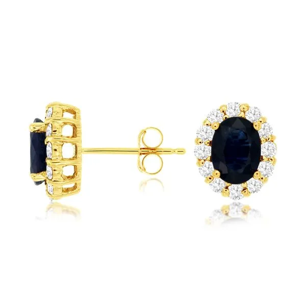 14K Yellow Gold Sapphire & Diamond Earrings Falls Jewelers Concord, NC