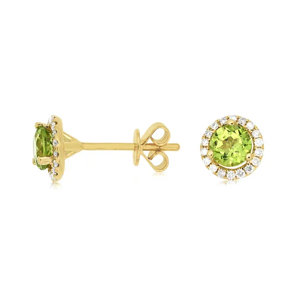 14K Yellow Gold Peridot Studs with Diamond Halos Falls Jewelers Concord, NC