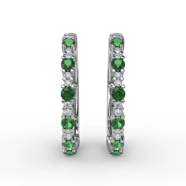 Precious Emerald and Diamond Hoop Earrings Falls Jewelers Concord, NC