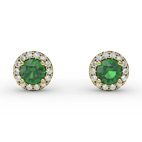 14K Yellow Gold Emerald Studs with Diamond Halo similar item image