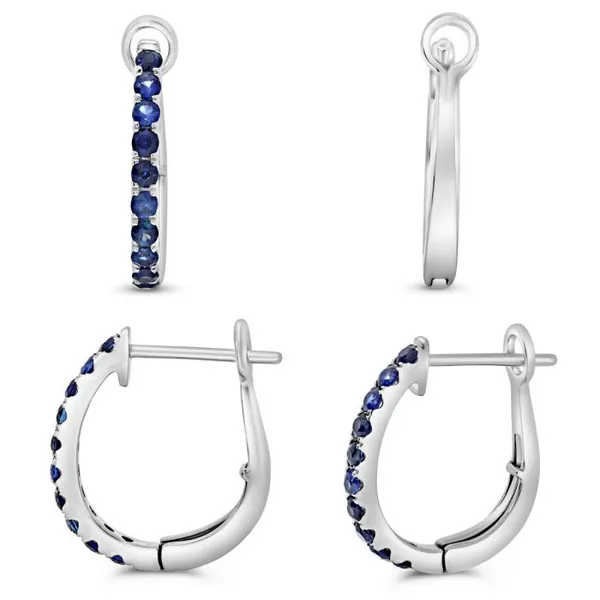 14K White Gold Sapphire Hoops