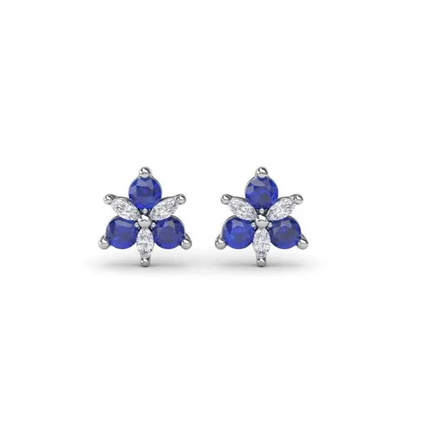 Trio Stud Sapphire and Diamond Earrings Image 2 Falls Jewelers Concord, NC