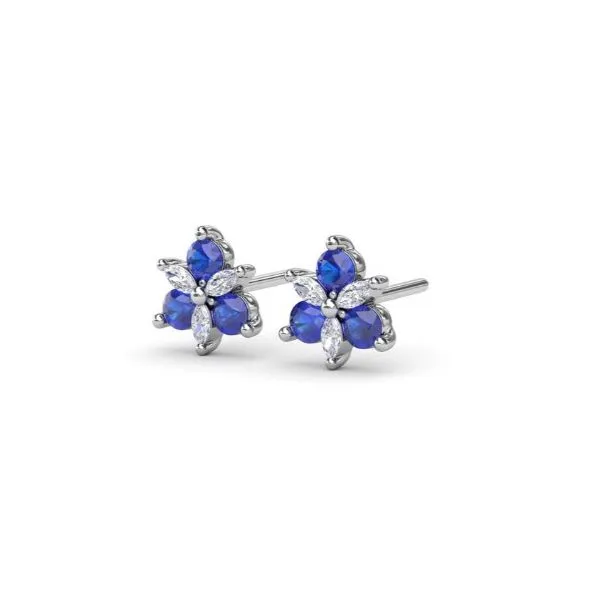 Trio Stud Sapphire and Diamond Earrings Falls Jewelers Concord, NC