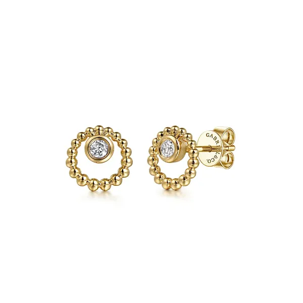 14K Yellow Gold Bujukan and White Sapphire Stud Earrings