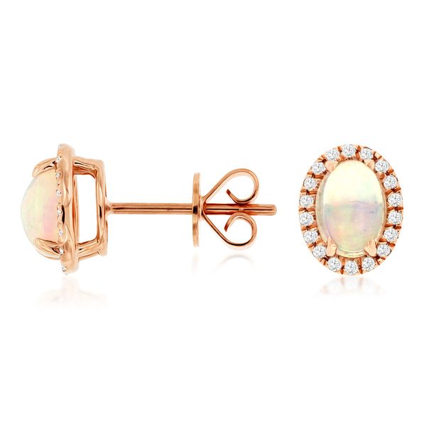 14K Rose Gold Opal and Diamond Stud Earrings Falls Jewelers Concord, NC