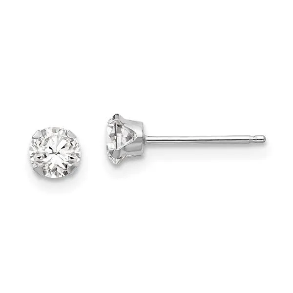 14K White Gold 4mm CZ Stud Earrings Falls Jewelers Concord, NC