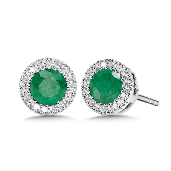 EMERALD & DIAMOND HALO STUD EARRINGS