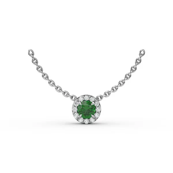 14K White Gold Emerald Pendant with Diamond Halo similar item image