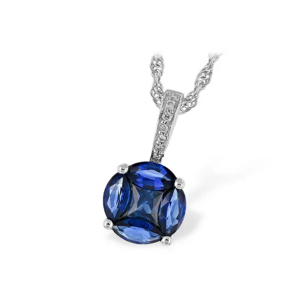 Princess Cut and Four Half Moon Sapphire Pendant and Neck...