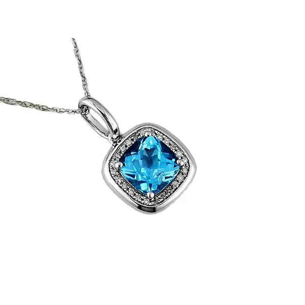 14K White Gold Blue Topaz and Diamond Necklace Falls Jewelers Concord, NC