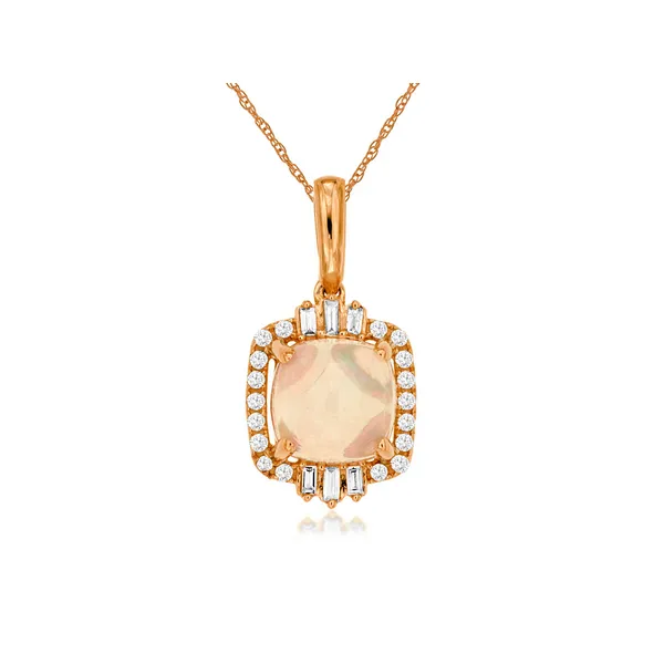 14K Rose Gold Necklace with Opal Pendant Featuring a Diamond Halo Falls Jewelers Concord, NC
