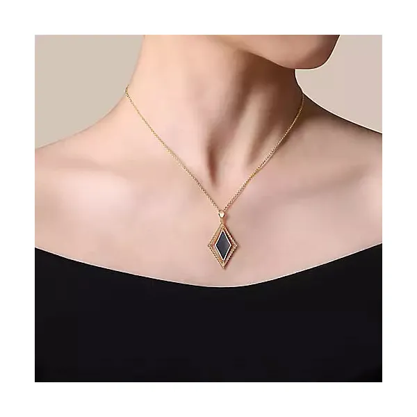 14K Yellow Gold Bujukan Onyx Rhombus Pendant Necklace