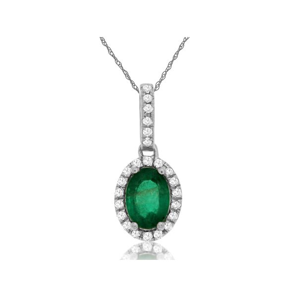 14K White Gold Emerald and Diamond Necklace Falls Jewelers Concord, NC