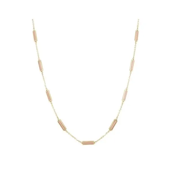 14K Yellow Gold & Light Pink Bar Station Necklace Falls Jewelers Concord, NC