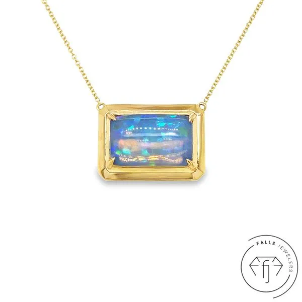 18KY 4.95CT Cushion Cut Ethiopian Opal Necklace