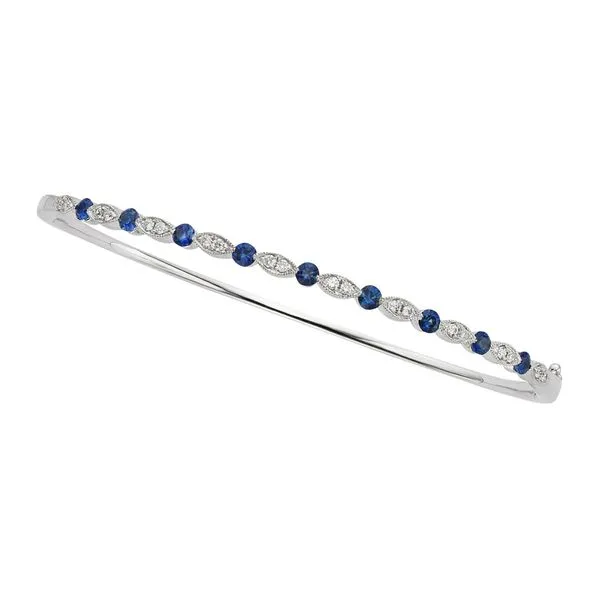 14K White Gold Diamond and Sapphire Bangle Bracelet Falls Jewelers Concord, NC