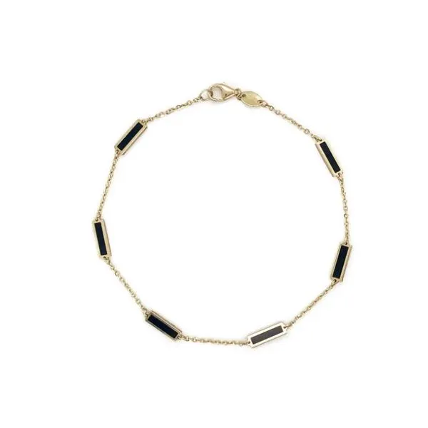 14KY Gold & Onyx Bar Station Bracelet Falls Jewelers Concord, NC
