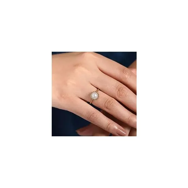14K Yellow Gold Pearl Ring with Bujukan Beaded Halo