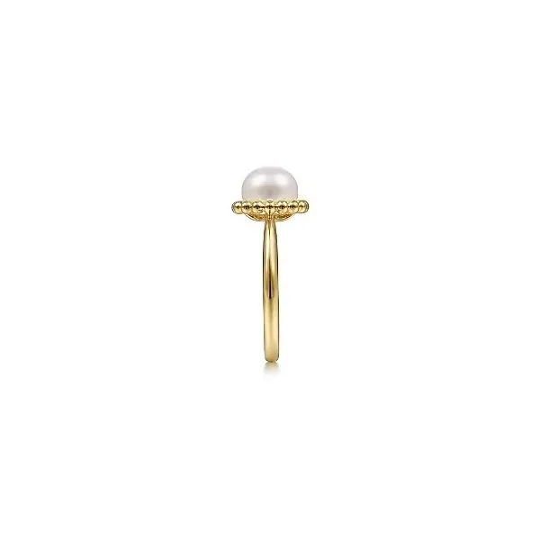 14K Yellow Gold Pearl Ring with Bujukan Beaded Halo