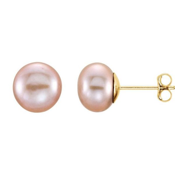 14K Yellow Gold Pink Freshwater Pearl Stud Earrings Falls Jewelers Concord, NC