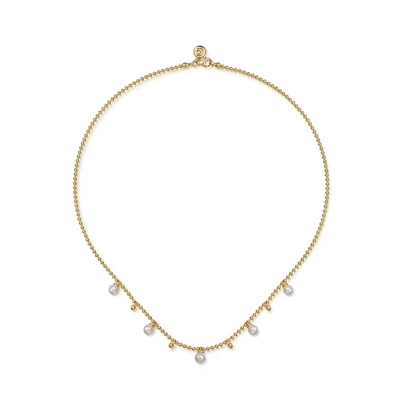 14K Yellow Gold Bujukan Beads and Pearl Droplet Necklace