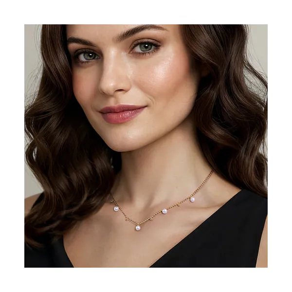 14K Yellow Gold Bujukan Beads and Pearl Droplet Necklace