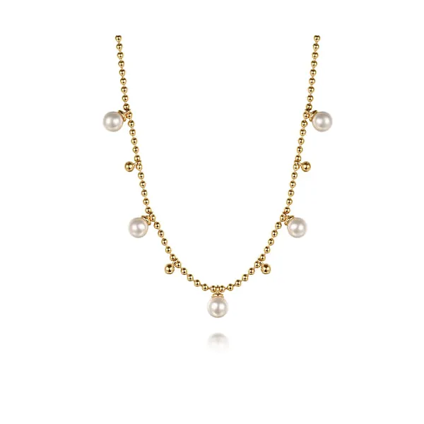 14K Yellow Gold Bujukan Beads and Pearl Droplet Necklace