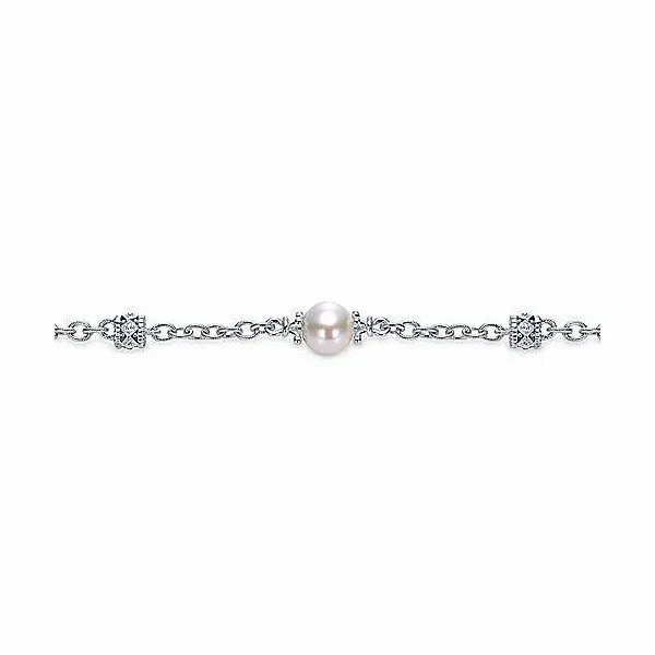 Sterling Silver Filigree and Pearl Station Bracelet Image 2 Falls Jewelers Concord, NC