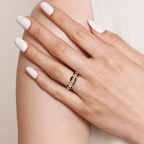 14K Yellow Gold Bujukan Stackable Ring with Black Enamel
