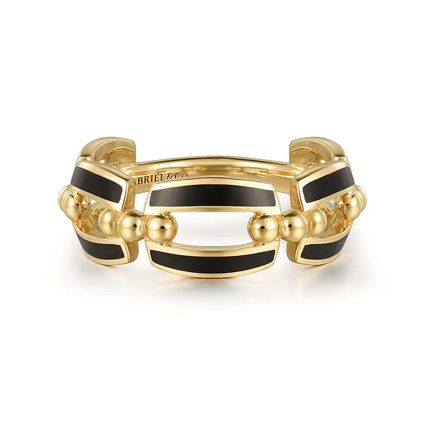 14K Yellow Gold Bujukan Stackable Ring with Black Enamel similar item image