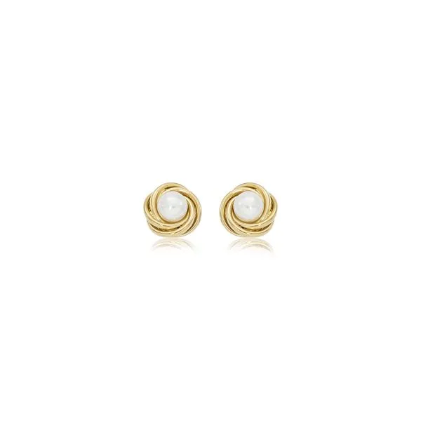 14K Yellow Gold Swirl Pearl Stud Earrings