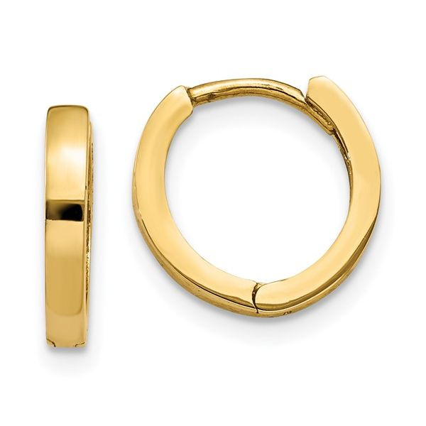 14K Yellow Gold Round Hinged Huggie Hoop Earrings Falls Jewelers Concord, NC