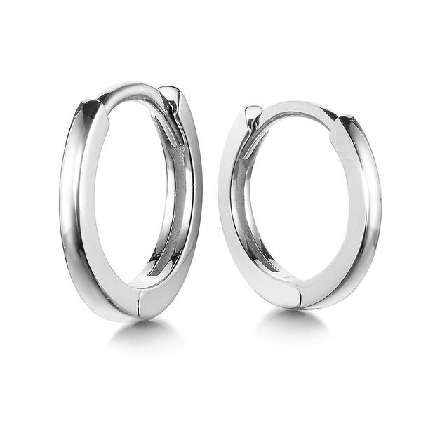 WHITE GOLD ROUND HUGGIE HOOP EARRINGS Falls Jewelers Concord, NC