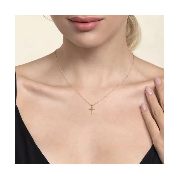 14K Yellow Plain Gold Bujukan 12mm Cross Necklace