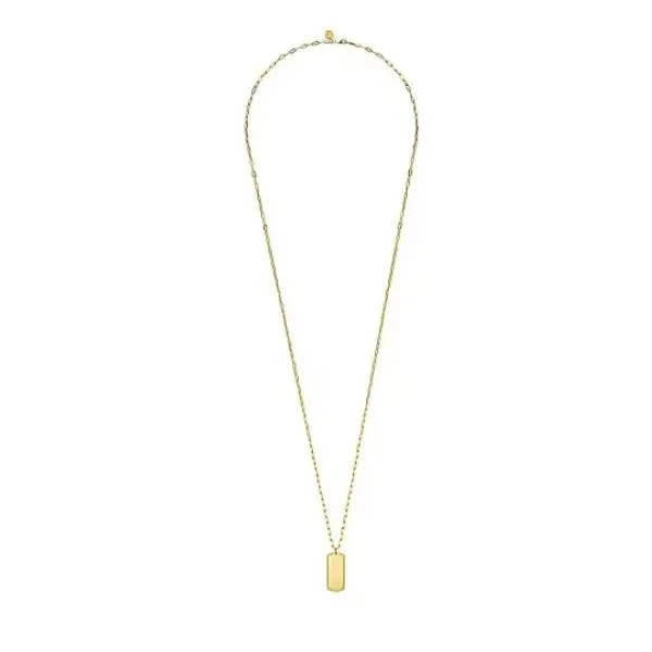 14K Yellow Gold ID Dog Tag Pendant Hollow Chain Necklace