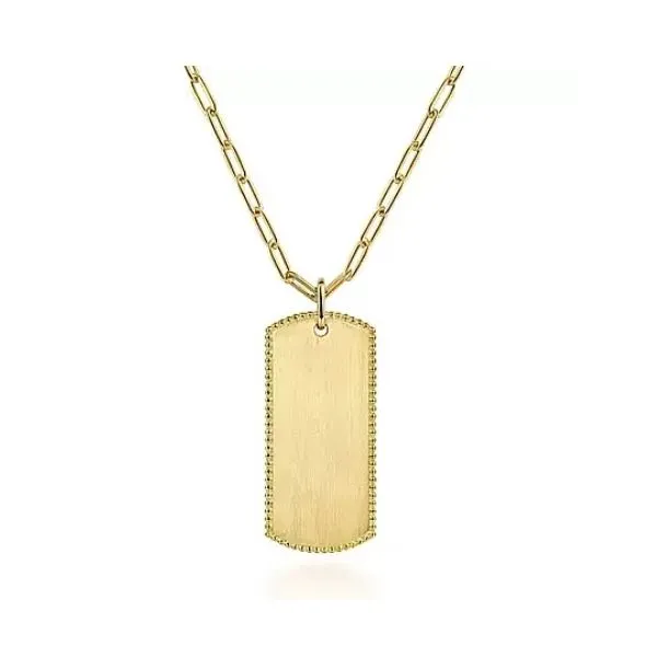 14K Yellow Gold ID Dog Tag Pendant Hollow Chain Necklace similar item image
