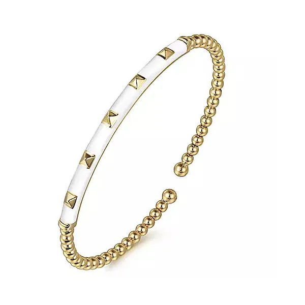 14K Yellow Gold Bujukan Beads and Pyramid Split Bangle wi...